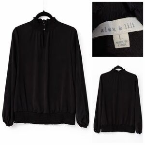 🐜 Alex & Lili Black Smocked Blouse – Size L
